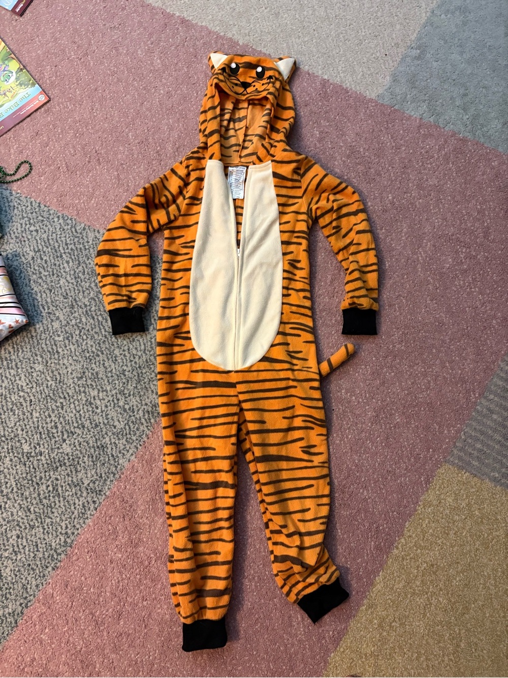 Kids Orange Tiger One-Piece Hoodie Pajamas